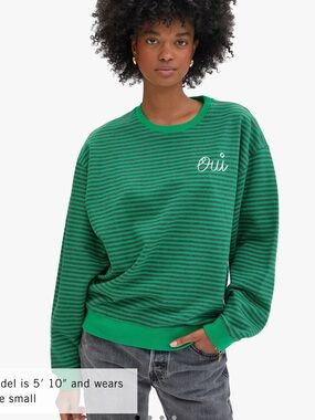 NWT Clare V Green Striped Crewneck Sweater with 'Oui' Script size M